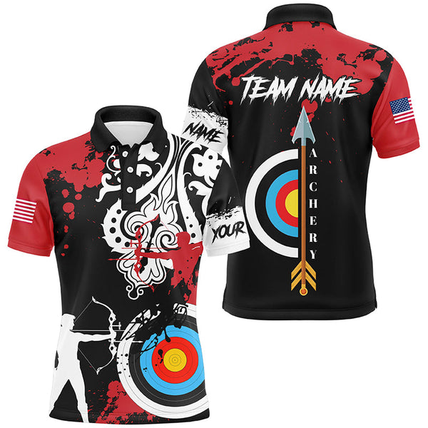 Maxcorners Personalized Grunge Tribal Archery Shirts For Men Custom Archery Jerseys For Team Archer |Red