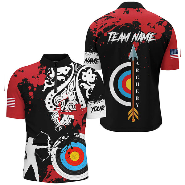 Maxcorners Personalized Grunge Tribal Archery Shirts For Men Custom Archery Jerseys For Team Archer |Red