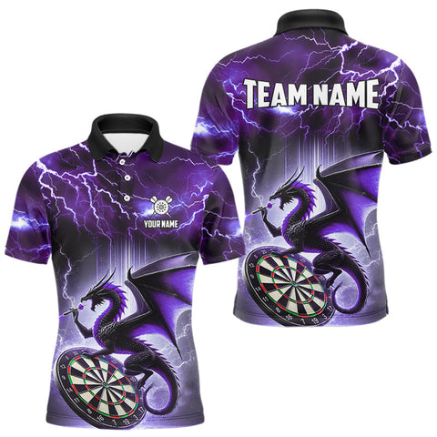 Maxcorners Custom Purple Thunder Lightning Dragon Darts Shirt For Men, Darts League Jersey Polo & 1/4 Zip TU1407