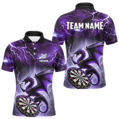 Maxcorners Custom Purple Thunder Lightning Dragon Darts Shirt For Men, Darts League Jersey Polo & 1/4 Zip TU1407