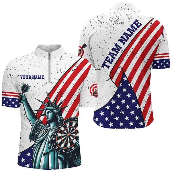 Maxcorners Personalized The Statue Of Liberty Darts Shirts For Men Custom Us Flag Patriotic Darts Jerseys