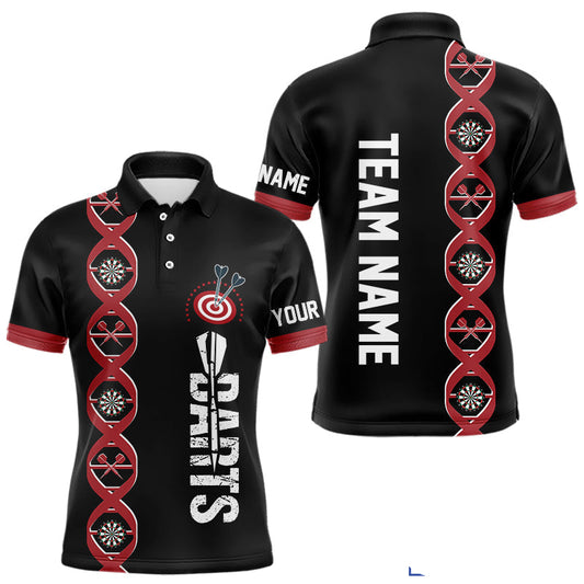 Maxcorners Personalized DNA Darts Shirt For Men Custom Black And Red Funny Darts Jersey Team Polo & 1/4 Zip LM1812