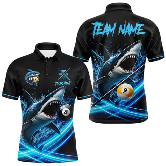 Maxcorners Black And Blue 8 Ball & 9 Ball Shark Billiard League Shirts For Men Custom Pool Team Jersey LM1508