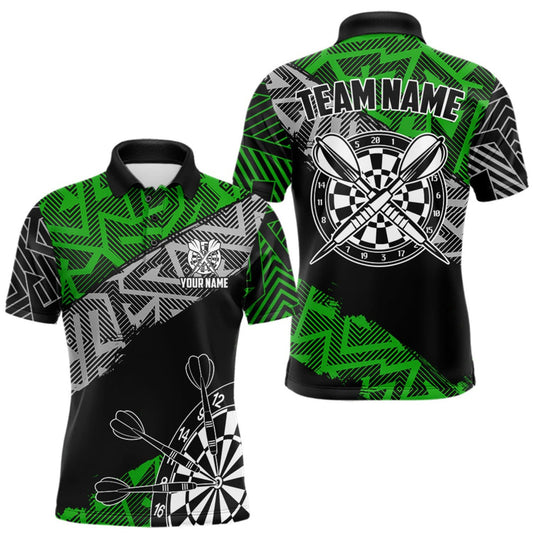 Maxcorners Custom Darts Shirts For Men Personalized Zig-Zag Pattern Dart Jerseys, Darts Team Shirts |Green LM1508