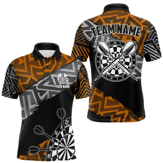 Maxcorners Custom Darts Shirts For Men Personalized Zig-Zag Pattern Dart Jerseys, Darts Team Shirts |Orange LM1508