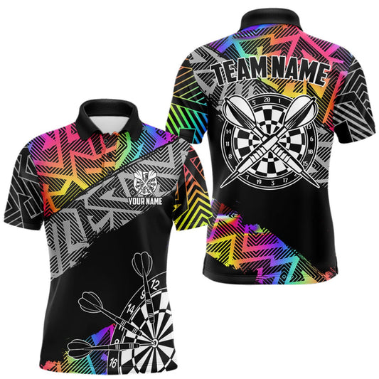 Maxcorners Personalized Rainbow Zig-Zag Pattern Darts Shirts For Men Custom Darts Team Jersey Polo, 1/4 Zip LM1508