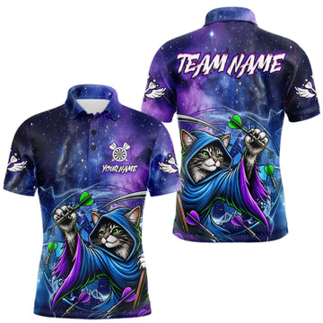 Maxcorners Funny Cat Wizard Blue Purple Galaxy Darts Shirts For Men Custom Glowing Darts Jerseys Outfits LM1910