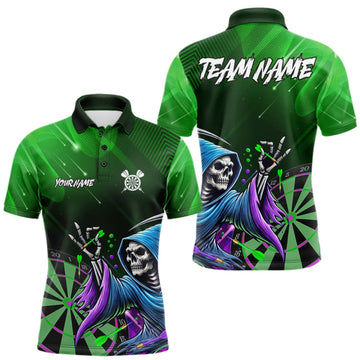 Maxcorners Funny Green Grim Reaper Galaxy Dart Shirts For Men Custom Darts Team Jersey Polo & 1/4 Zip LM1910