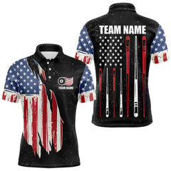 Maxcorners Personalized Grunge American Flag Men's Billiard Shirt Custom 8 Ball Pool Billiard Team Jersey LM1411