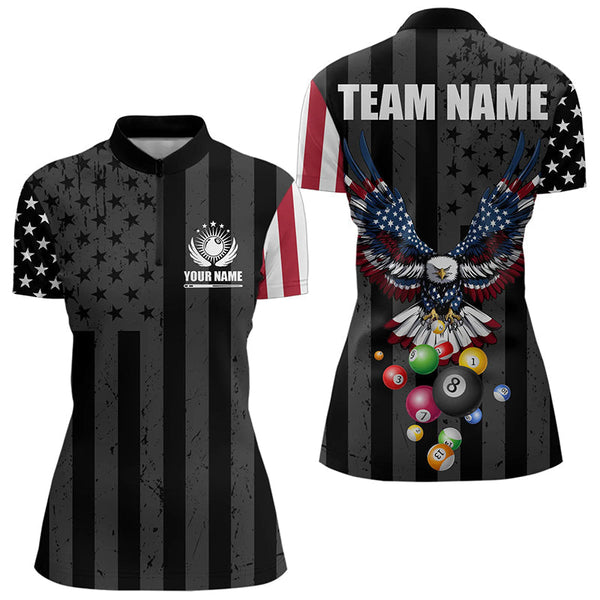 Maxcorners Personalized Eagle American Flag Billiard Balls Pool Shirt For Men, Patriotic Billiard Shirt Jersey