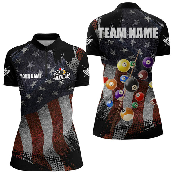 Maxcorners Retro American Flag Patriotic Billiard Shirts For Men Custom 3D Billiard Balls Pool Team Jerseys