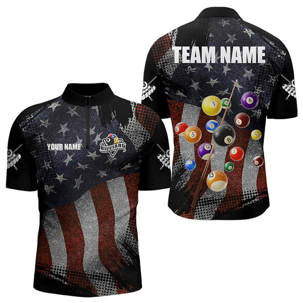 Maxcorners Retro American Flag Patriotic Billiard Shirts For Men Custom 3D Billiard Balls Pool Team Jerseys