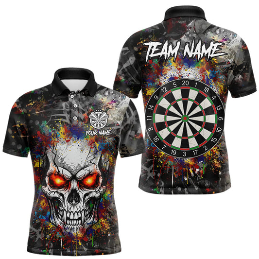Maxcorners Colorful Grunge Skull Darts Polo & Quarter Zip For Men Custom Darts Team Jersey, Funny Darts Gifts LM1812
