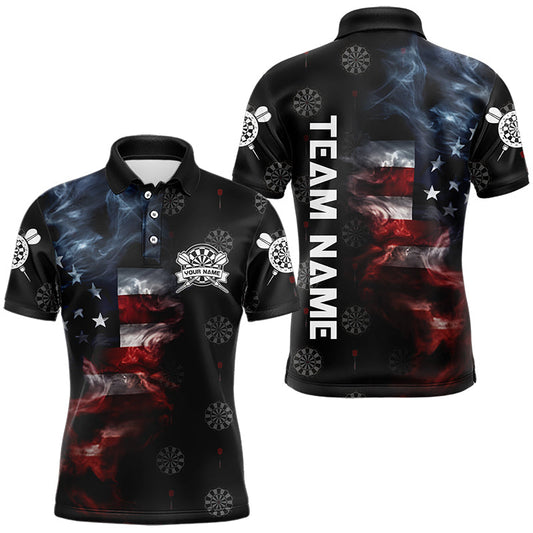 Maxcorners Smoke American Flag Darts Polo, Quarter-Zip Shirt Custom Patriotic Dart Shirts For Men And Women Dart Jerseys