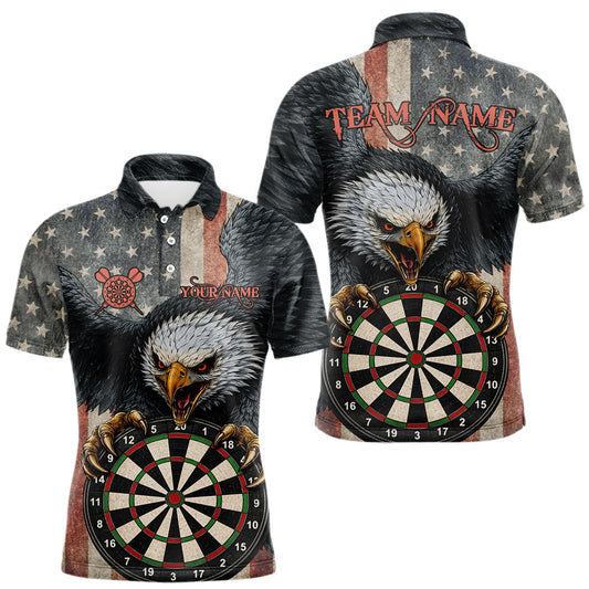 Maxcorners Personalized Vintage American Flag Eagle Darts Shirt For Men Custom Patriotic Darts Team Jerseys LM1501