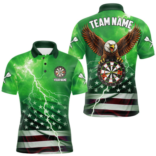 Maxcorners Green Lightning American Flag Eagle Dart Shirt With Pocket Option For Men LM1705