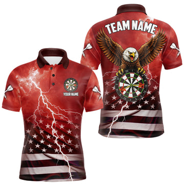 Maxcorners Red Lightning American Flag Eagle Dart Shirt With Pocket Option For Men LM1705