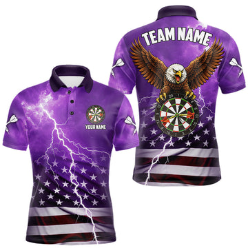 Maxcorners Purple Lightning American Flag Eagle Dart Shirt With Pocket Option For Men LM1705