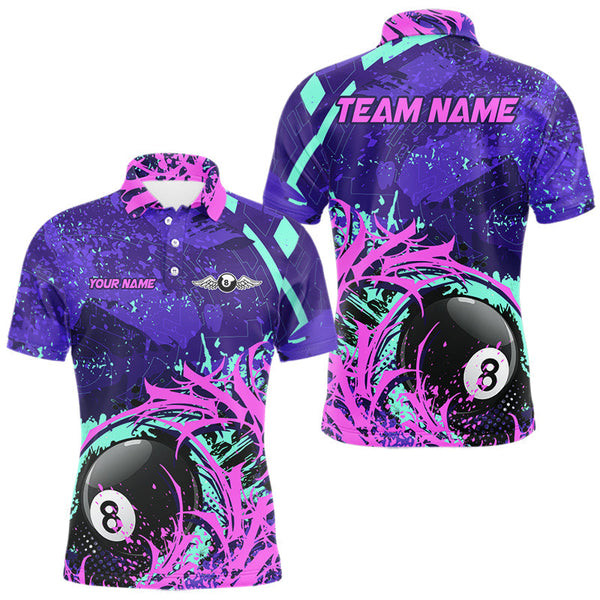 Maxcorners Personalized 8 Ball Billiard Shirt For Men | Neon Purple, Pink & Teal Paint Funny Pool Team Jersey MT2306