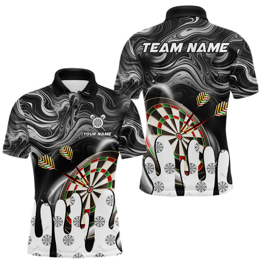 Maxcorners Personalized Marble Swirl Dart Shirts For Men Custom Funny Darts Team Jersey Polo & 1/4 Zip |Black