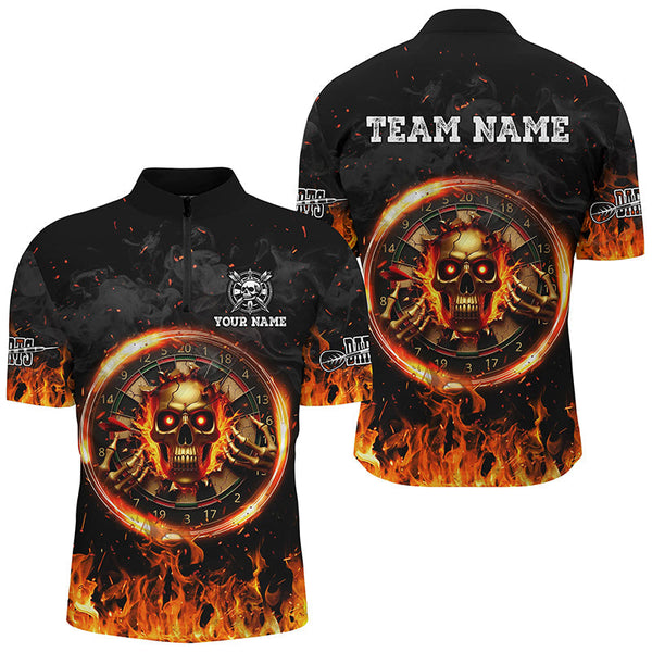 Maxcorners Darts Skull Dartboard Fire Flame Customized Name, Team Anme 3D Polo Shirt