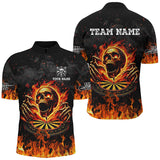 Maxcorners Darts Fire Skull Flame Customized Name, Team Anme 3D Polo Shirt