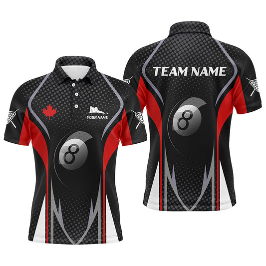 Maxcorners Personalized Canadian Flag Billiard 8 Ball Pool Billiard Polo Shirts For Men, 8 Ball Pool Jerseys