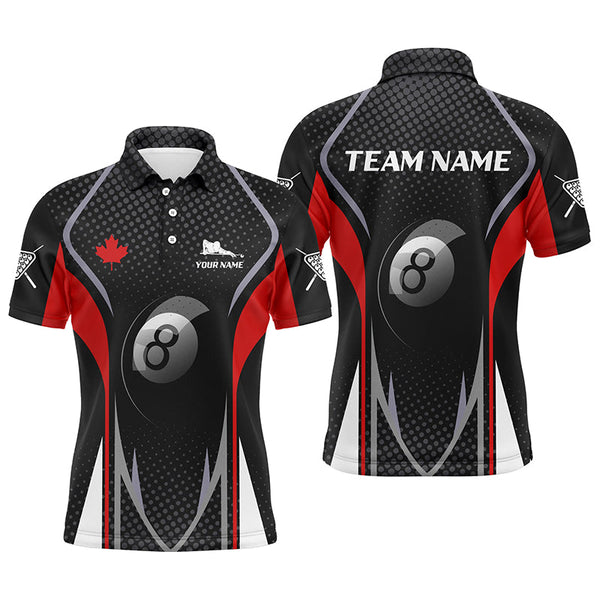 Maxcorners Personalized Canadian Flag Billiard 8 Ball Pool Billiard Polo Shirts For Men, 8 Ball Pool Jerseys