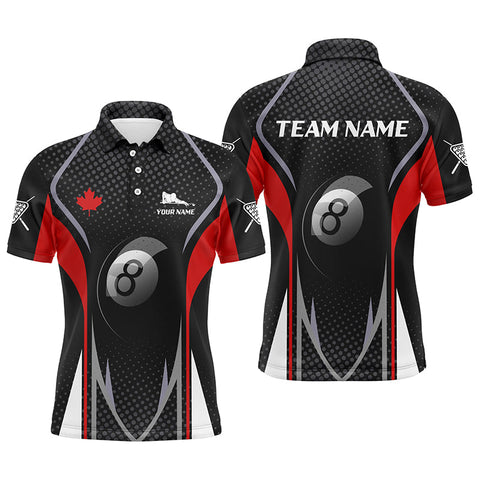 Maxcorners Personalized Canadian Flag Billiard 8 Ball Pool Billiard Polo Shirts For Men, 8 Ball Pool Jerseys