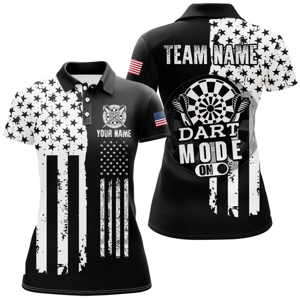 Maxcorners Funny Darts Mode On Custom Black White American Flag Darts Shirts, Patriotic Darts Jerseys