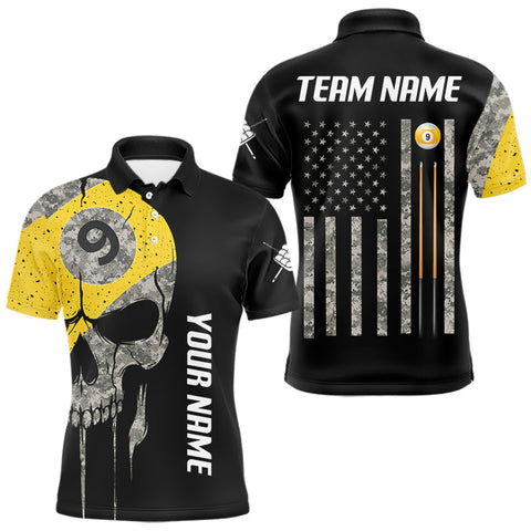 Maxcorners Personalized 9 Ball Camo Skull Billiard Shirt For Men, US Flag Pool Team Jerseys Polo & 1/4 Zip MT1511