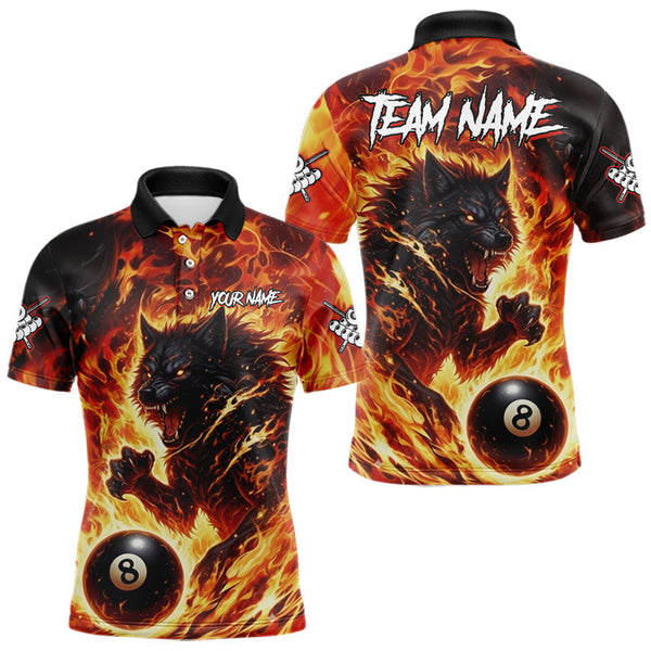 Maxcorners Orange Flaming Wolf 8 Ball Pool Billiard Shirt For Men Custom Billiard League Team Jersey MT1511