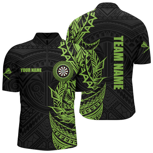 Maxcorners Personalized Green Tribal Darts Polo & Quarter Zip Custom Dart Shirts For Men Dart Jerseys