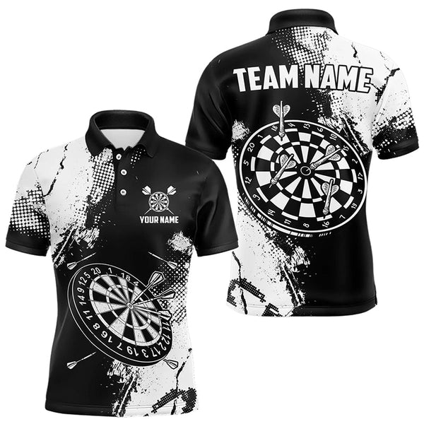 Maxcorners Grunge Black And White Dart Polo & Quarter Zip Custom Dart Shirts For Men, Retro Dart Jerseys