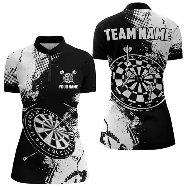 Maxcorners Grunge Black And White Dart Polo & Quarter Zip Custom Dart Shirts For Men, Retro Dart Jerseys