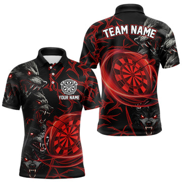 Maxcorners Personalized Wolf Dart Shirts For Men&Women Custom Lights Dartboard Darts Team Jerseys |Red