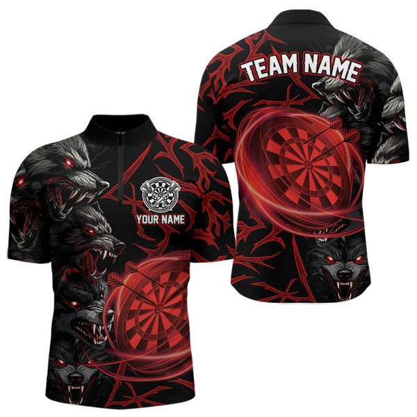 Maxcorners Personalized Wolf Dart Shirts For Men&Women Custom Lights Dartboard Darts Team Jerseys |Red