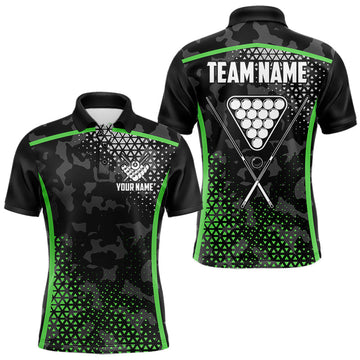 Maxcorners Black And Green 8 Ball Pool Billiard Shirt For Men Custom Camo Billiard Team Jersey Polo & 1/4 Zip LM1705