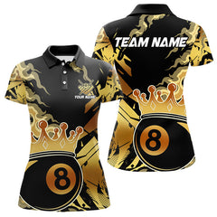 Maxcorners Personalized Golden 8 Ball Crown Billiard Shirt For Men, Pool King Team Jerseys Polo & 1/4 Zip MT2306
