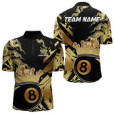 Maxcorners Personalized Golden 8 Ball Crown Billiard Shirt For Men, Pool King Team Jerseys Polo & 1/4 Zip MT2306