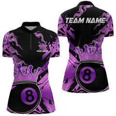 Maxcorners Personalized Purple 8 Ball Crown Billiard Shirt For Men, Pool King Team Jerseys Polo & 1/4 Zip MT2306