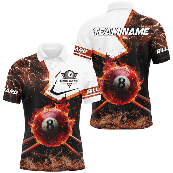 Maxcorners 8 Ball Pool Burning With Fire Flame Custom 3D Billiard Shirts For Men, Billiard Jerseys Gifts