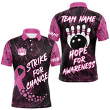 Maxcorners Strike For Change Pink Ribbon Custom Bowling Shirt For Men, Breast Cancer Awareness Bowling Jersey LM1708