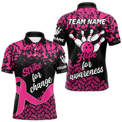Maxcorners Strike For Change Hope For Awareness Custom Bowling Shirt For Men, Breast Cancer Bowling Jerseys  LM1708