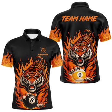 Maxcorners Black And Orange Flame Tiger Billiard Shirts For Men Custom 8 Ball & 9 Ball Pool Team Jersey LM0410