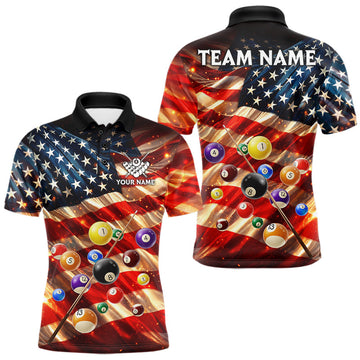 Maxcorners Custom Patriotic Glowing American Flag Billiard Pool Shirt For Men, 8 Ball Billiard Team Jersey