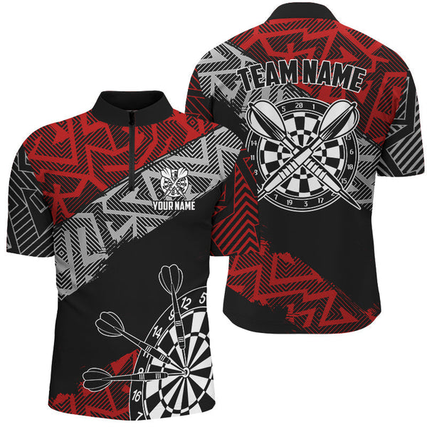 Maxcorners Red Zig-Zag Pattern Darts Jersey Customized Name 3D Shirt