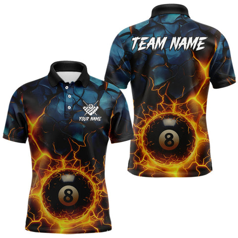 Maxcorners Personalized Fire Cracks 8 Ball Billiard Shirt For Men Custom 8 Ball Pool Jersey Polo & 1/4 Zip MT1810