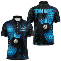 Maxcorners Personalized Blue 8 Ball Pool Crown Hexagon Billiard Shirt For Men, Billiard League Team Jersey MT1810
