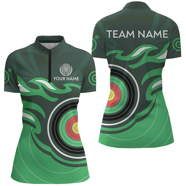 Maxcorners Personalized Green Archery Target Flame Men Polo & 1/4 Zip Shirts, Archery Shirts For Team Jerseys